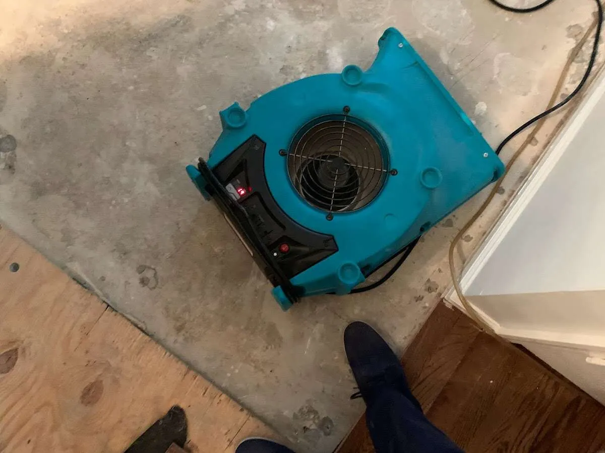 Air mover drying subfloor during Commercial Water Damage Restoration in Timberlane