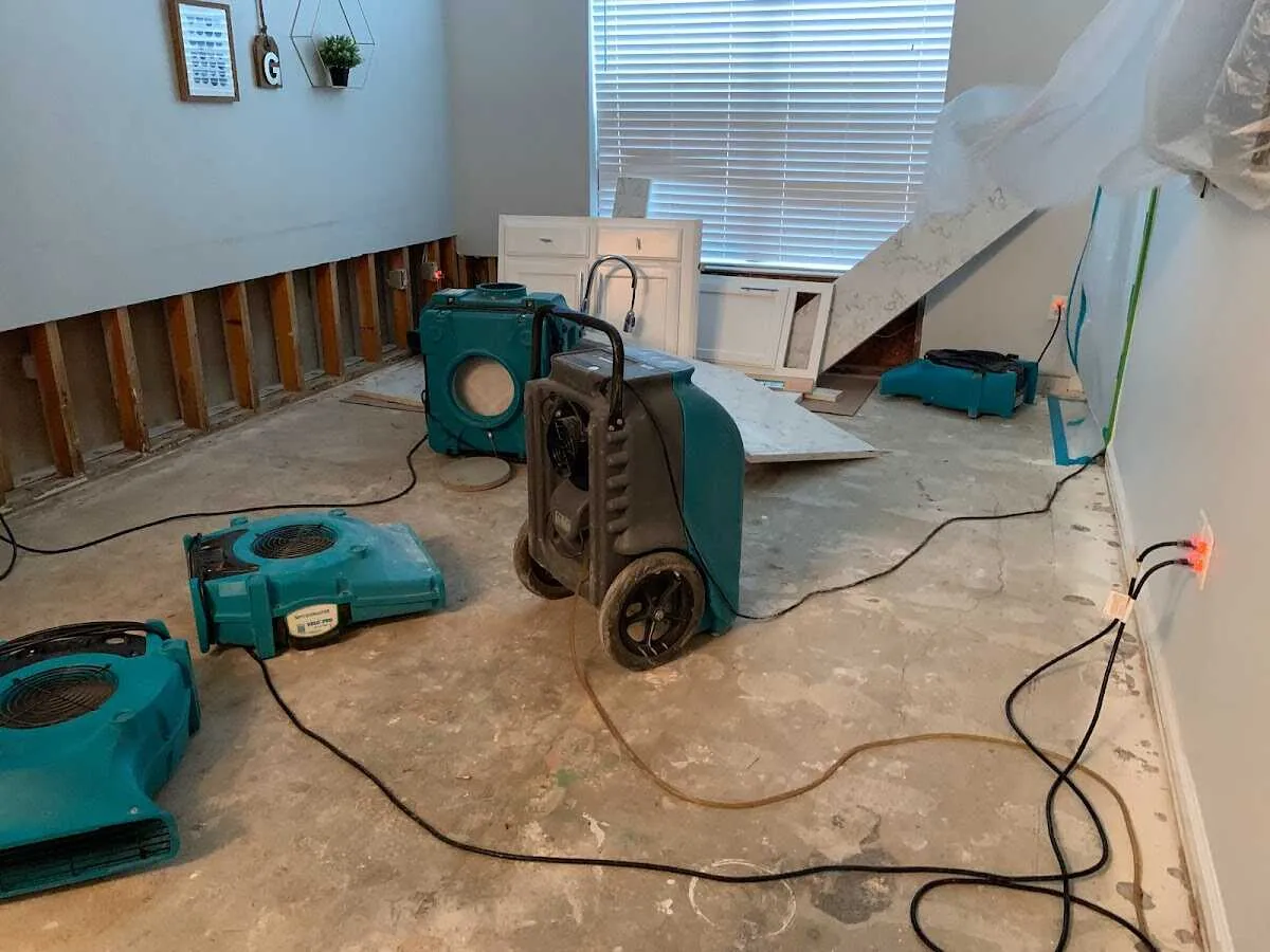 Dehumidifier in flood-cut room for Water Damage Restoration in Timberlane